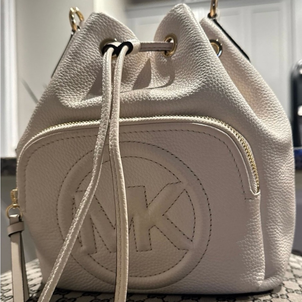 Michael Kors Cream Leather Drawstring Backpack